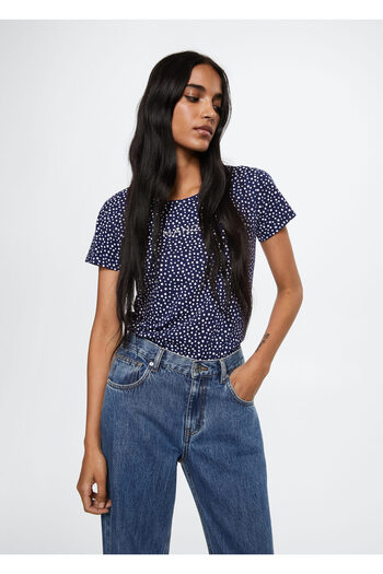 MANGO Woman Marineblaues Damen-T-Shirt 37040566