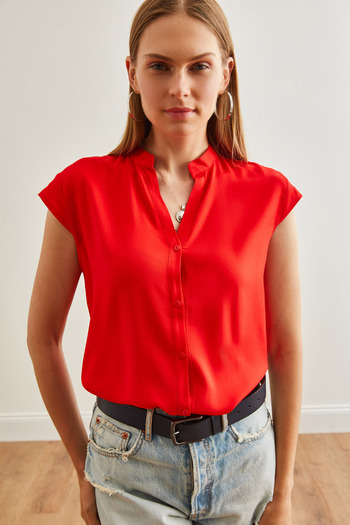 Olalook Red V-Neck Women's Shirt - GML-19000244