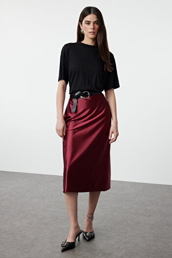 Trendyol Collection Claret Red Premium Satin - A-Line Skirt TWOAW24ET00088