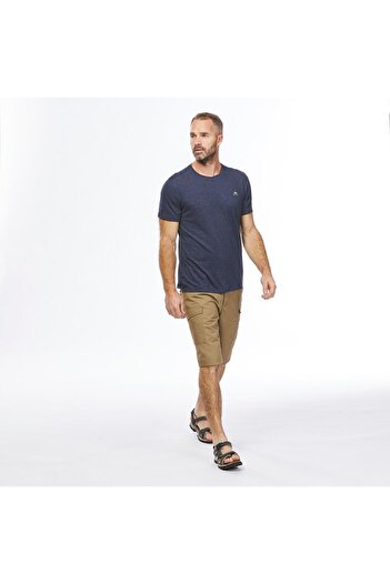 Decathlon Ανδρικό μπλουζάκι Quechua για εξωτερικούς χώρους - Σκούρο μπλε / κίτρινο - Nh550 Fresh