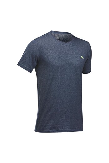 Decathlon Ανδρικό μπλουζάκι Quechua για εξωτερικούς χώρους - Σκούρο μπλε / κίτρινο - Nh550 Fresh