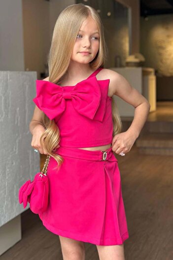 Riccotarz Fuchsia Bow Detailed Girl's Shorts Set