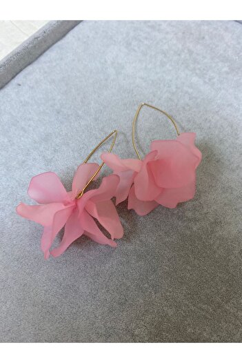 sema aksesuar PinK Flower Patterned Summer Acrylic Earrings