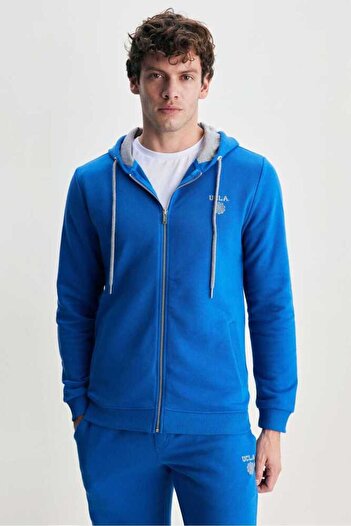 UCLA Hılgard Mavi Kapüşonlu Ve Fermuarlı Erkek Sweatshirt