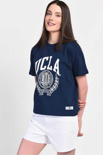 UCLA Γυναικείο μπλουζάκι Avalon Navy Blue Oversize Crew Neck με στάμπα