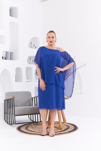 RMG Plus Size Stone Printed Saxe Chiffon Dress