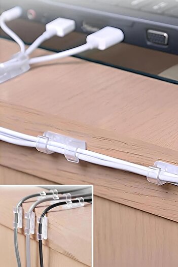 Yıldızhane 20 Pieces Transparent Cable Fixer Organizer Clip Wall Tile Glass Adhesive Cable Holder 20 Pieces