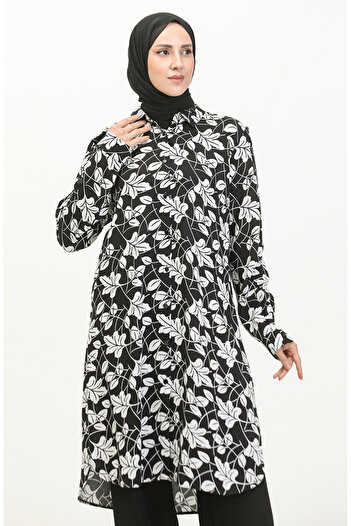 sefamerve Patterned Plus Size Shirt Tunic - 2022D-04 Black