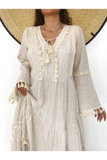 Bak'ap Φόρεμα Bohemian Tasseled Hijab με φούντες και βολάν