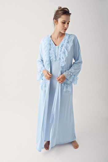 Artış Lace Buttoned Flexible Viscose Maternity Dressing Gown Nightgown
