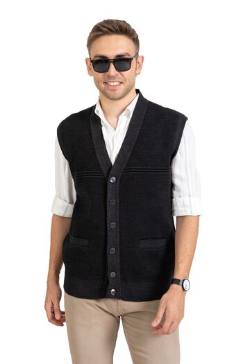 Mutlu City Men's Mid-aged and Above Knitted Acrylic Winter Baklava Patterned Dad Buttoned Vest 2071-2 Smoked