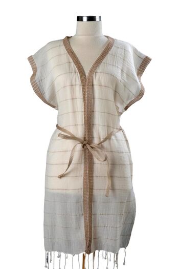 Dosimira Straw Collar Striped Kimono
