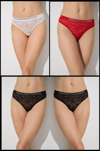 Özlem & Donex Model 7041 Set de slip de damă din 4 piese cu detaliu din dantelă și bandă de piatră