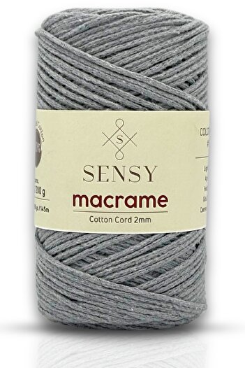 SENSY Geantă de 2 mm din bumbac-macrame premium - Snur suplimentar, detaliu lanț, gri deschis