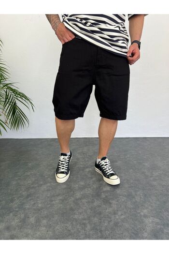 Oliggopol Men's Black Premium Baggy Fit Jeans Capri Comfortable Fit Denim Shorts