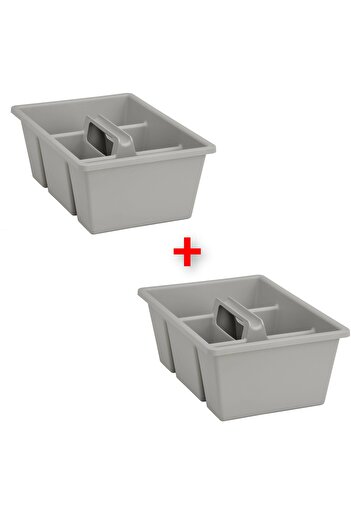 IKEA 2 Adet Bölmeli Düzenleme Kutusu 35x24x14 Cm İkea 2'li Set Kuplu Plastik Saklama Gri Kutu