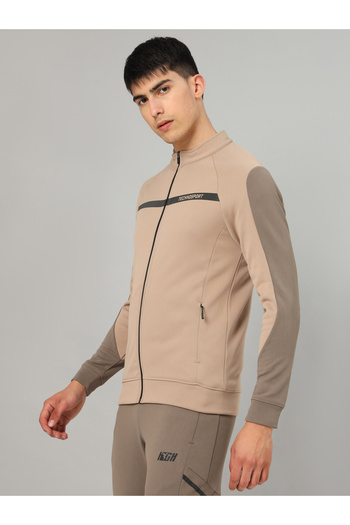 Technosport By Styli Contrast Panel Sleeve Full Zip Sports Jacket