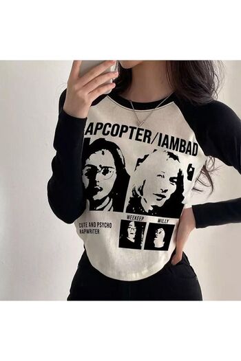 Köstebek Mood Apcopter Black Long Sleeve Detail Half Tshirt