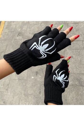 Köstebek Spider Printed Half Finger Gloves