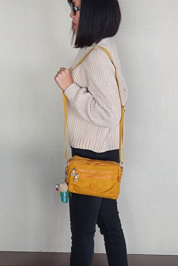 DUOMİNO Women's Yellow Multi-Pocket Adjustable Cross Strap Shoulder Bag 24x16cm