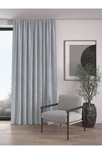 Demor Home Velvet Textured Extrafor Gathered Silver Gray High Quality Fund Curtain Single Wing