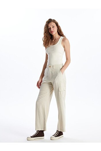 LC Waikiki XSIDE Elastic Waist Plain Linen Blended Women's Trousers