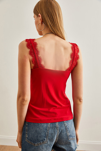 Olalook Red Lace Crepe Blouse - BLZ-19002690