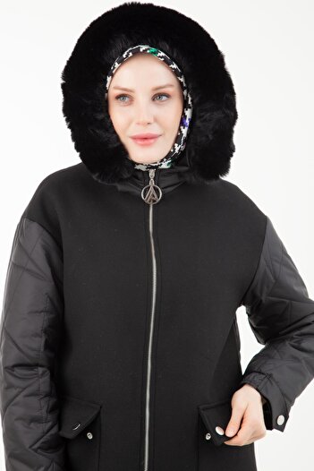 Armine TREND ARMİNE TREND Önü Kaşe Kapitone Kürk Detaylı Kap-Siyah 23KT730