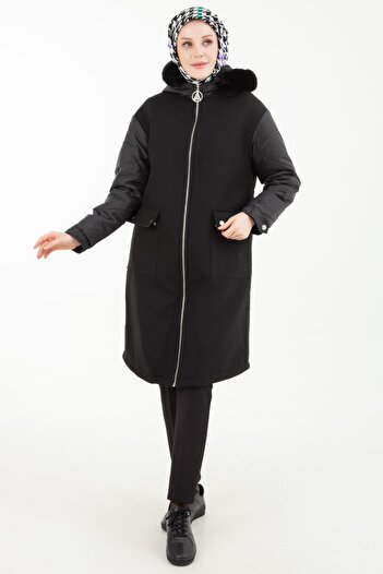 Armine TREND ARMİNE TREND Önü Kaşe Kapitone Kürk Detaylı Kap-Siyah 23KT730