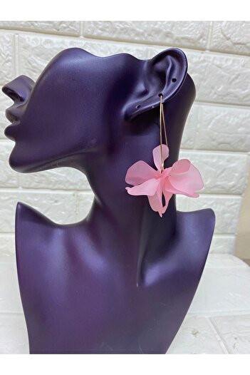 sema aksesuar PinK Flower Patterned Summer Acrylic Earrings