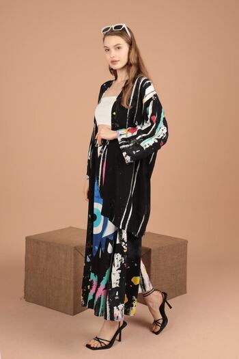 vuvutasarım New Season Viscose Eye Patterned Women's Summer Shirt and Trousers Set - 24VL976