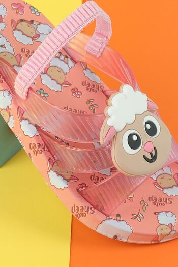 Moda Lime Kuzu Figür Pembe Detay Kaydırmaz Poliüretan Tabanlı Yumuşak Doku Çocuk Terlik Plaj Havuz Terliği