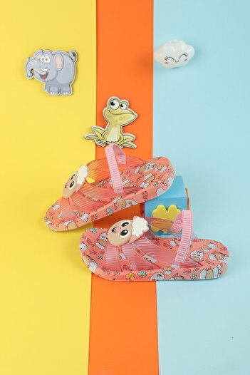 Moda Lime Kuzu Figür Pembe Detay Kaydırmaz Poliüretan Tabanlı Yumuşak Doku Çocuk Terlik Plaj Havuz Terliği