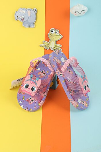 Moda Lime Kedi Figür Pembe Detay Kaydırmaz Poliüretan Tabanlı Yumuşak Doku Çocuk Terlik Plaj Havuz Terliği
