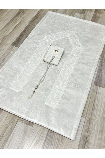 AYHANHOME 3 Piece French Guipure Embroidered Velvet Dowry Bridal Set Prayer Rug