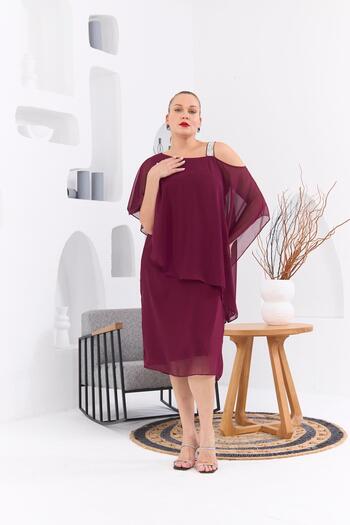 RMG Plus Size Violet Chiffon Dress - Shoulder Stone Printed