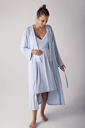 Artış Flexible Viscous Women's Maternity Set - Dressing Gown and Nightgown 13406