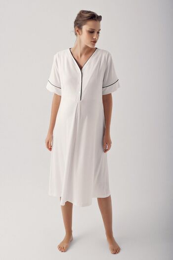 Artış Flexible Viscous Maternity Nightgown - Short Sleeve, Buttoned 14128