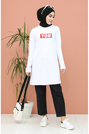 sefamerve White Printed Tunic 6019-03