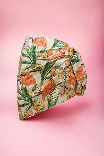 pistore New Season Cream Tropical Orange Swan Patterned Satin Women's Beach Dress - Short Pareo