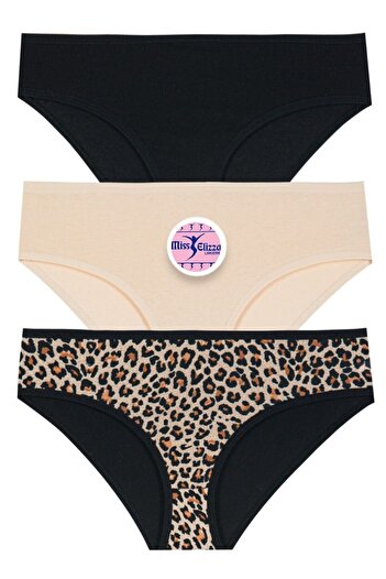 MİSS ELİZZA 3 Chiloți din bumbac negru-piele-leopard