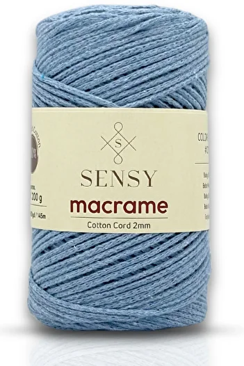 SENSY Geantă Macrame cu lanț de bumbac de 2 mm - Albastru bebeluș, cu detaliu Supla de frânghie