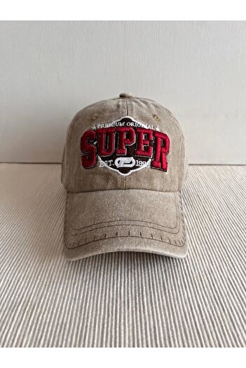 CosmoOutlet Unisex Beige Colored Super Premium Embroidered and Washable Adjustable Back Hat