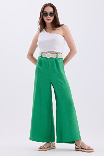 MD trend Linen Blended Loose Summer Trousers - Women's, Belt and Elastic Waist