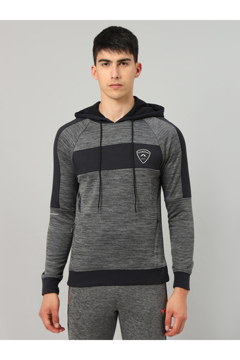 Technosport By Styli Contrast Panel Melange Fleece Hoodie