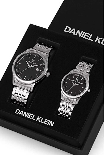 Daniel Klein Steel Bracelet Black Dial Metalic Lover Wristwatch Set in Special Box