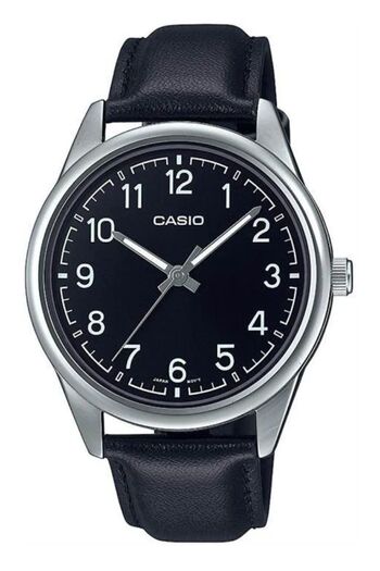 Casio Black Dial Men's Wristwatch with Black Leather Strap
