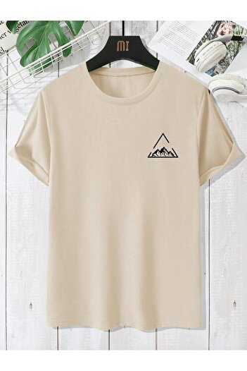 Boi Prisma Mountain Printed Minimal T-Shirt - Oversize Crew Neck Summer Combed Cotton