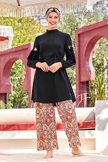 Remsa Mayo Hijab Swimsuit - Lycra, Full Covered, Wide Leg, Beyda 4515, Black