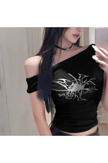 Köstebek Shoulder Detail Boat Neck Spider Short Sleeve Bodysuit